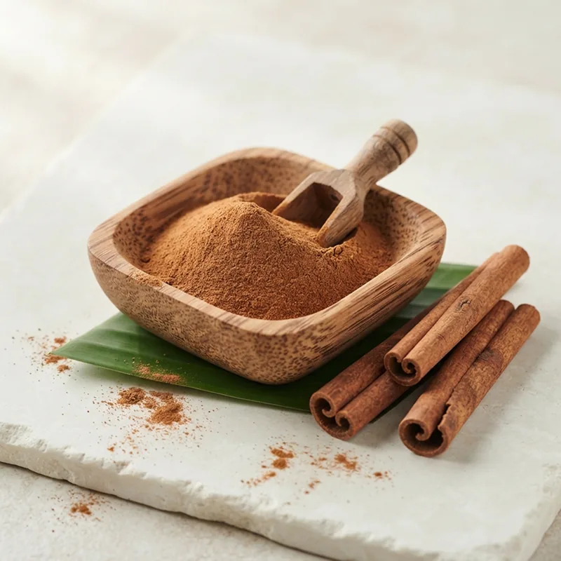 Cinnamon powder beside cinnamon bark sticks