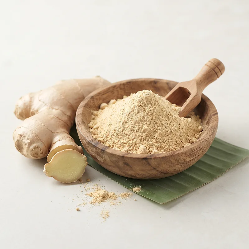Elephant ginger powder beside a whole elephant ginger root